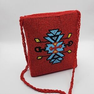 Beautiful Handmade Native American Style Red Beaded Crossbody Bag